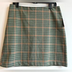 Rachel Zoe Olive Green and Orange Plaid A-Line Midi Collegiate Skirt Grunge